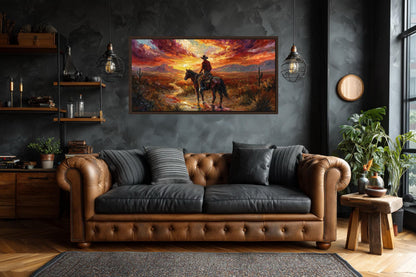 Cowboy Wall Art | Lone Rider Desert Sunset Canvas - Western Home Decor