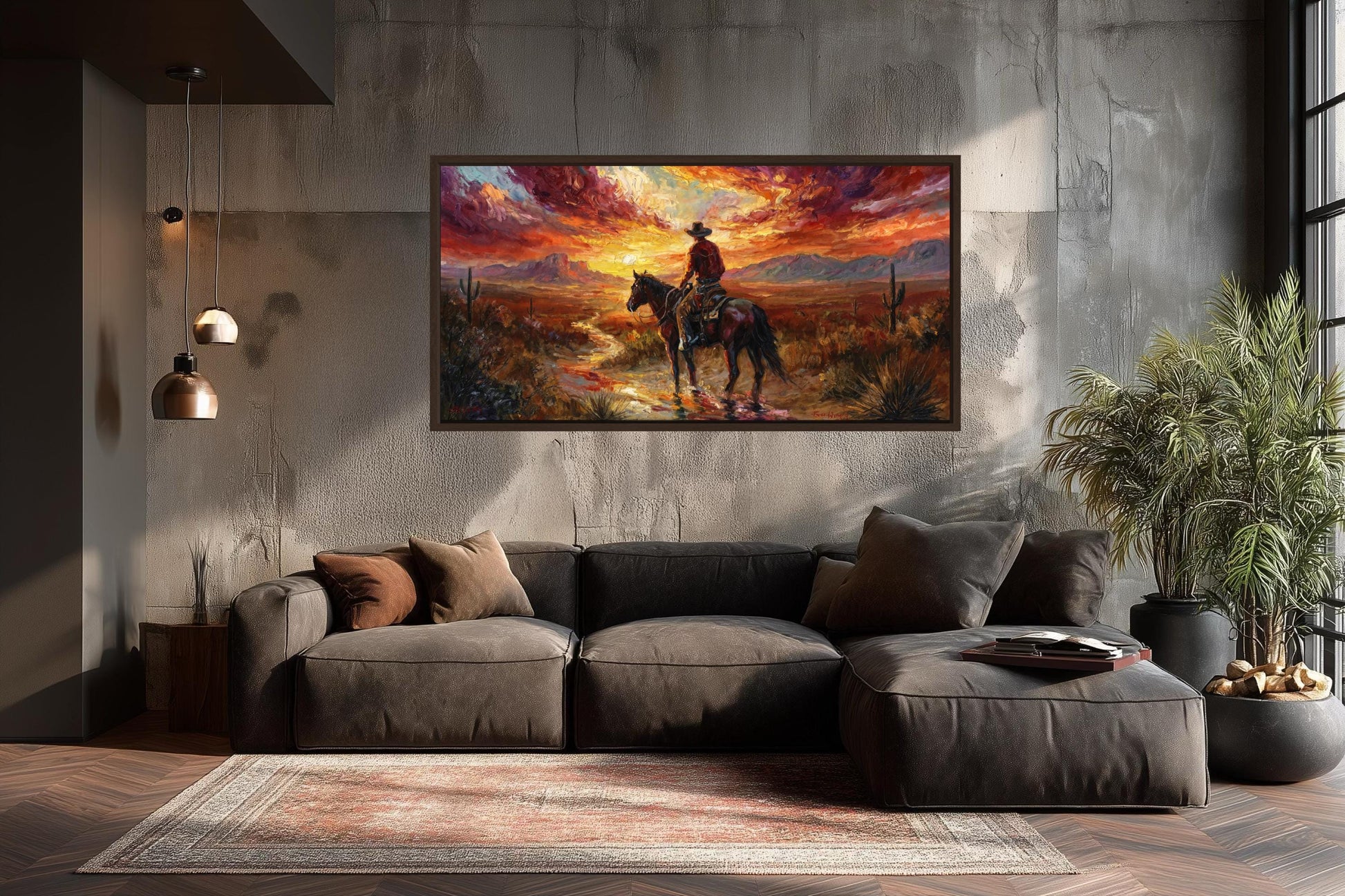 Cowboy Wall Art | Lone Rider Desert Sunset Canvas - Western Home Decor