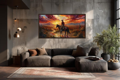 Cowboy Wall Art | Lone Rider Desert Sunset Canvas - Western Home Decor