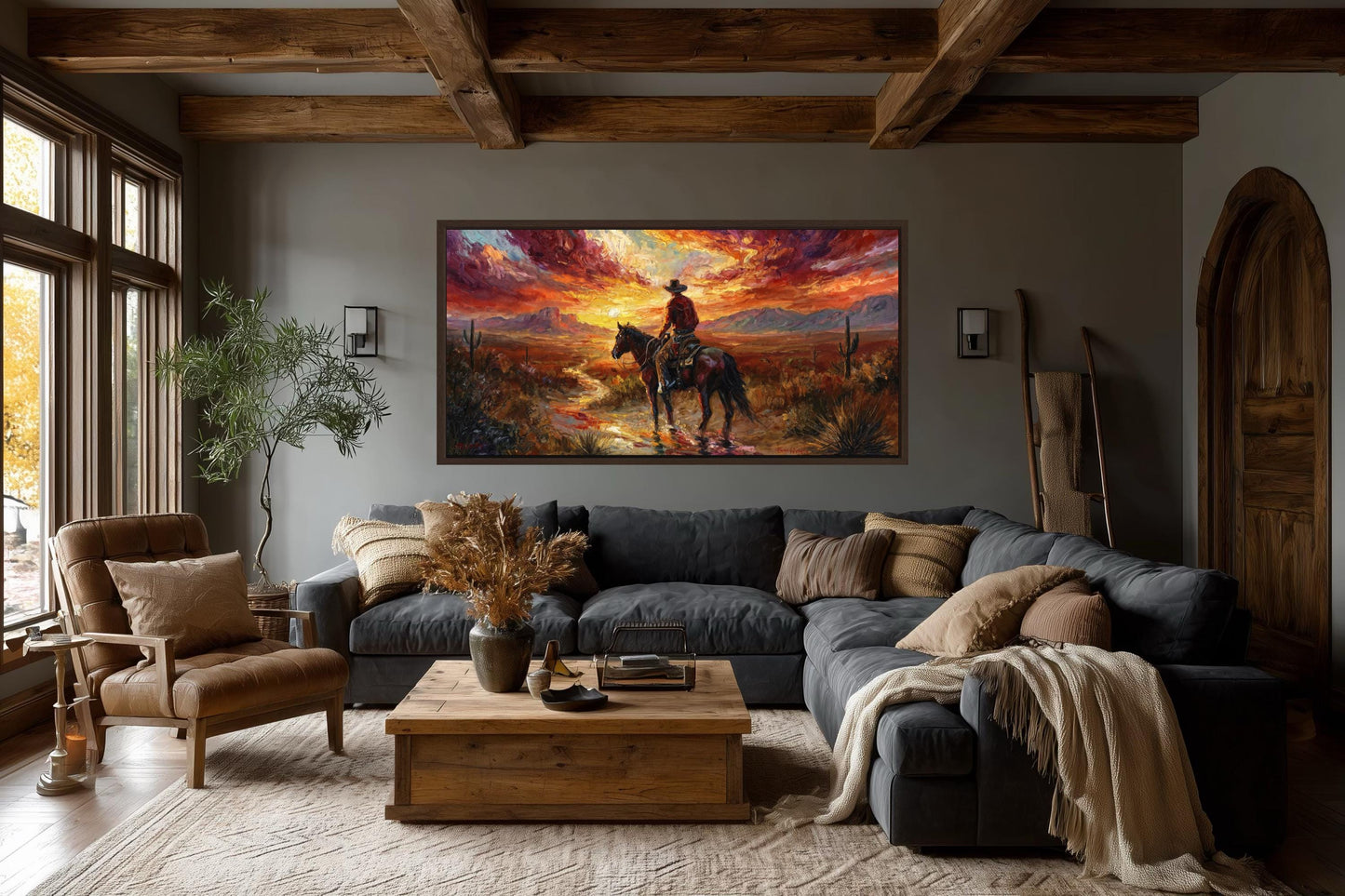 Cowboy Wall Art | Lone Rider Desert Sunset Canvas - Western Home Decor