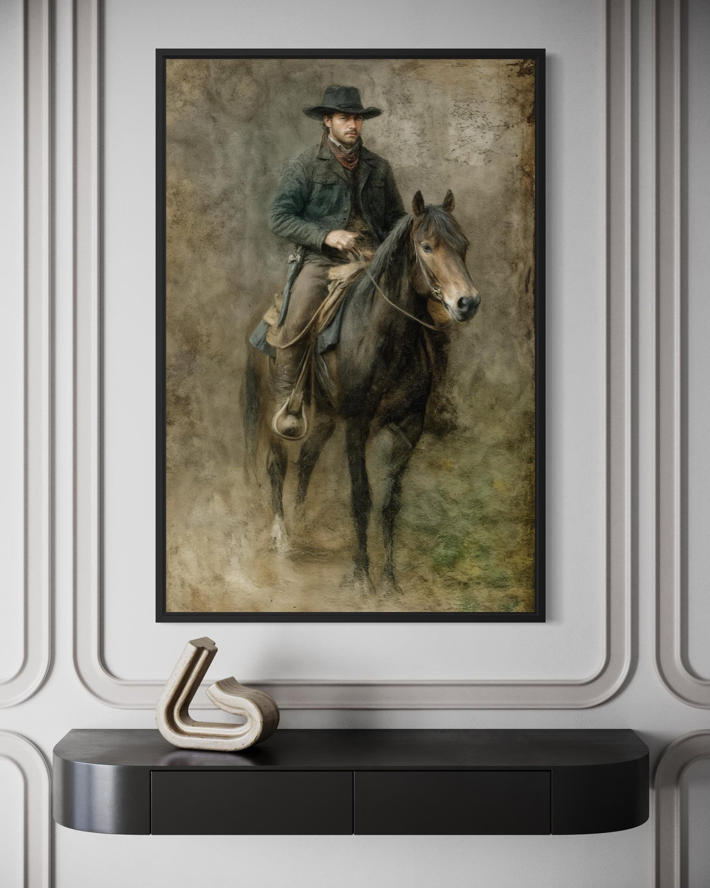 Cowboy Wall Art - Rustic Western Canvas Print | Vintage Equestrian Painting