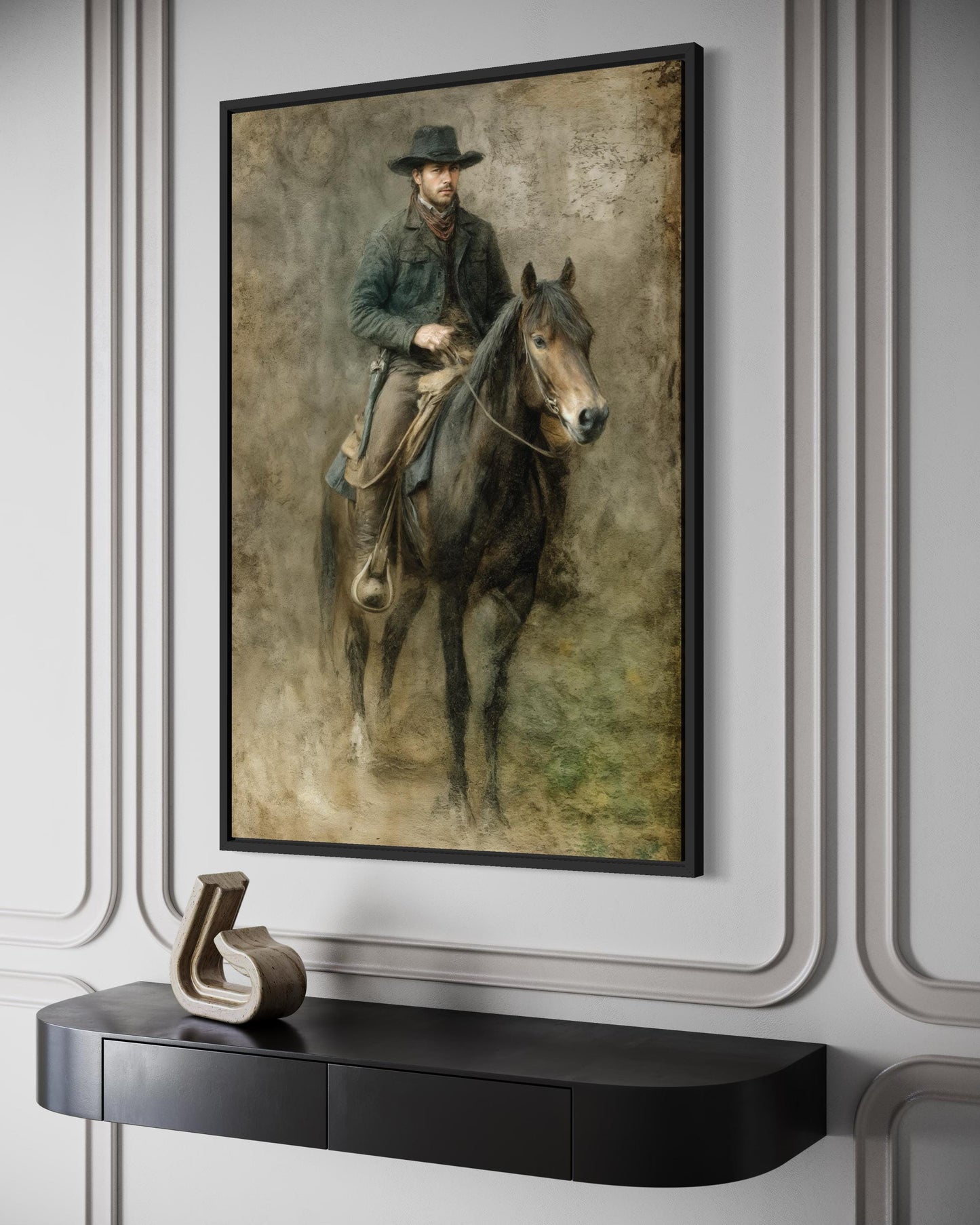 Cowboy Wall Art - Rustic Western Canvas Print | Vintage Equestrian Painting