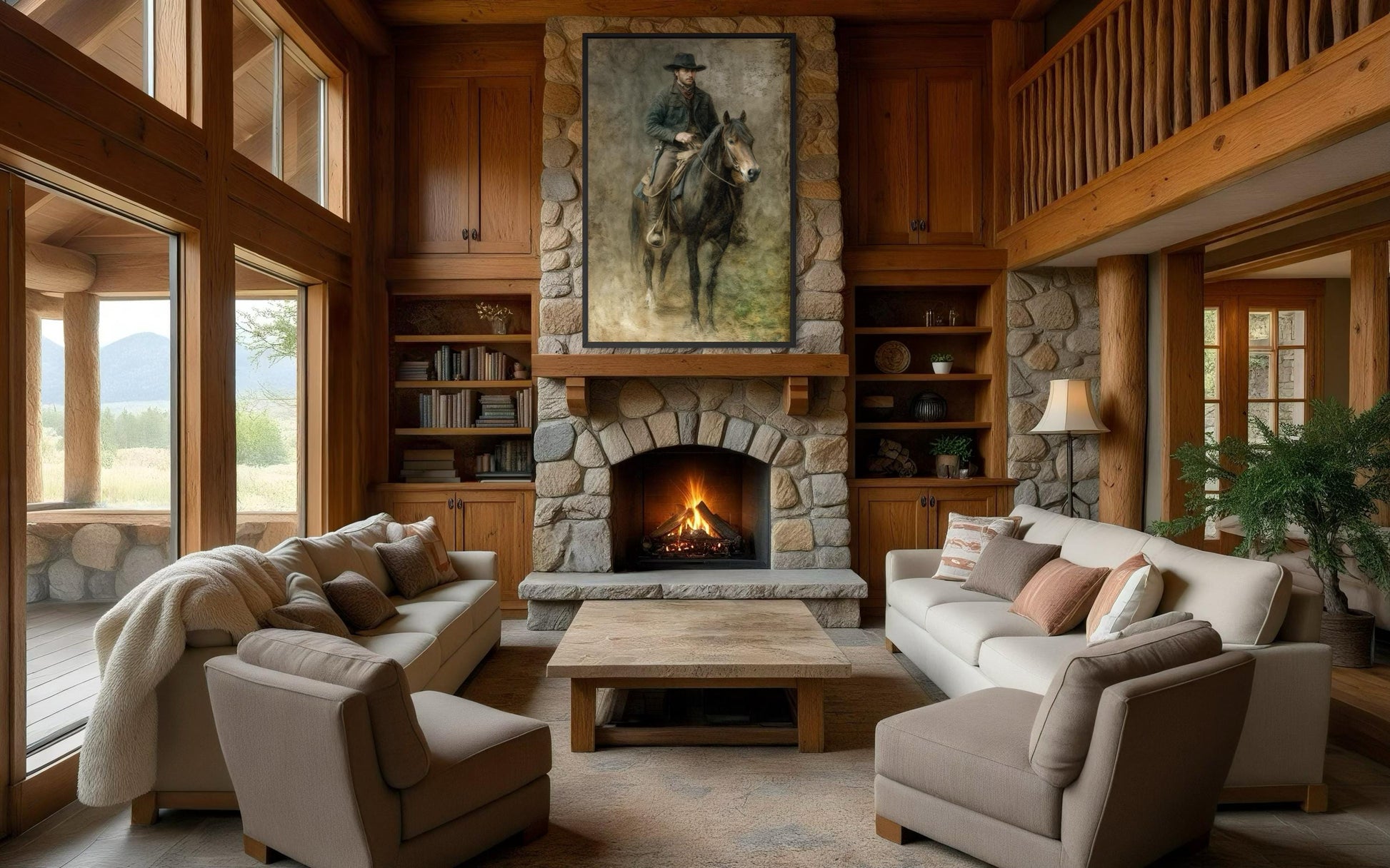 Cowboy Wall Art - Rustic Western Canvas Print | Vintage Equestrian Painting