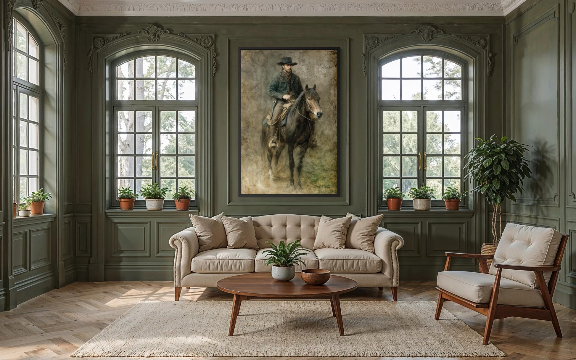 Cowboy Wall Art - Rustic Western Canvas Print | Vintage Equestrian Painting