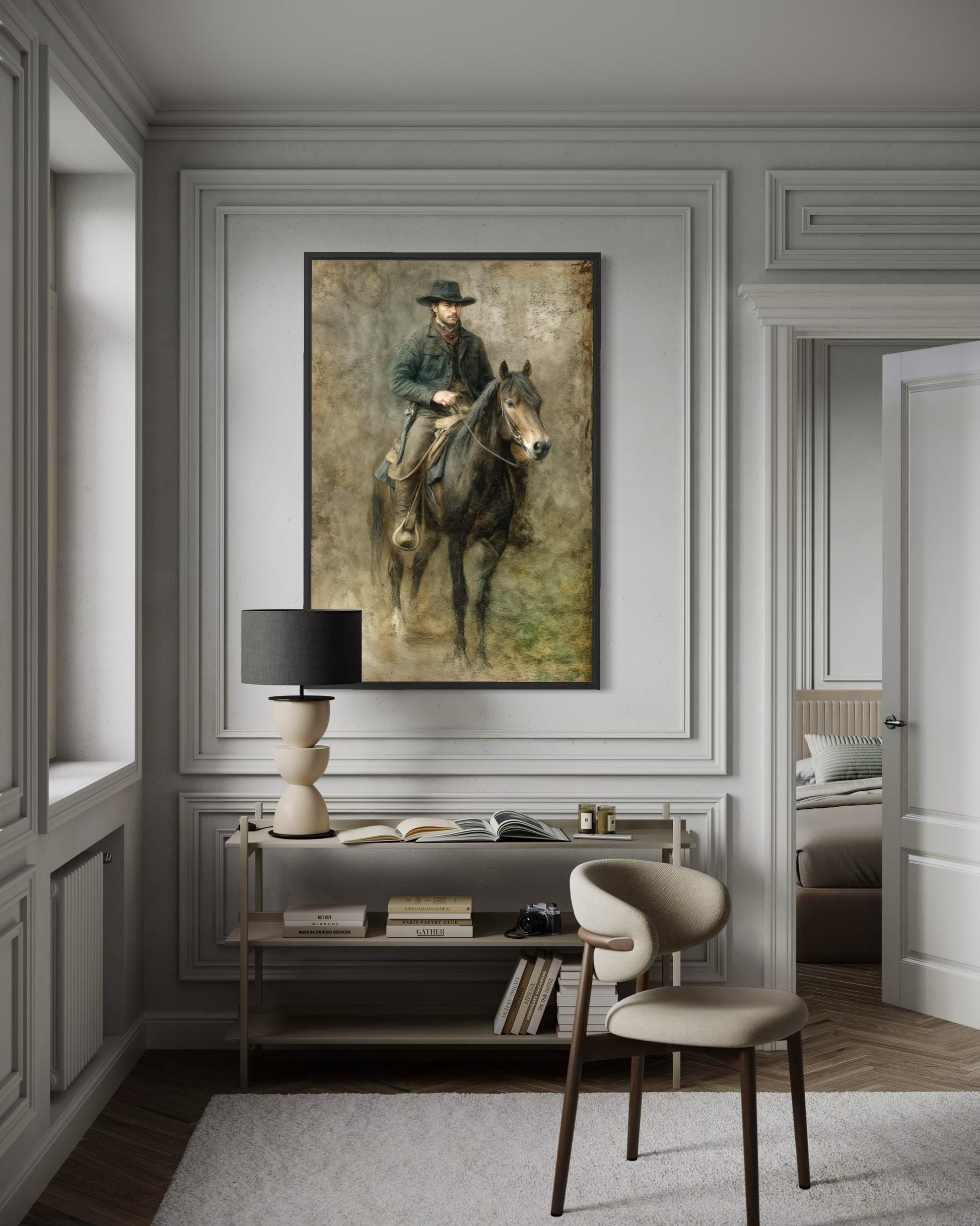Cowboy Wall Art - Rustic Western Canvas Print | Vintage Equestrian Painting