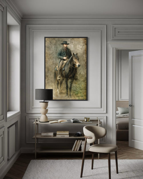 Cowboy Wall Art - Rustic Western Canvas Print | Vintage Equestrian Painting