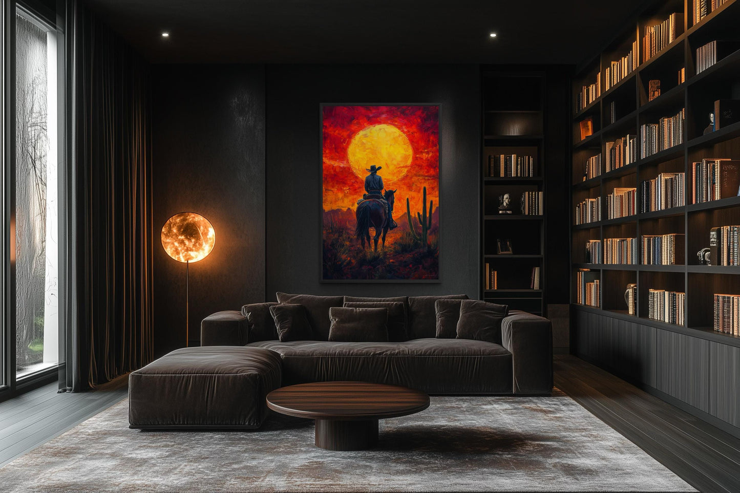 Cowboy Wall Art - Western Canvas Print of Fiery Desert Sunset For Man Cave