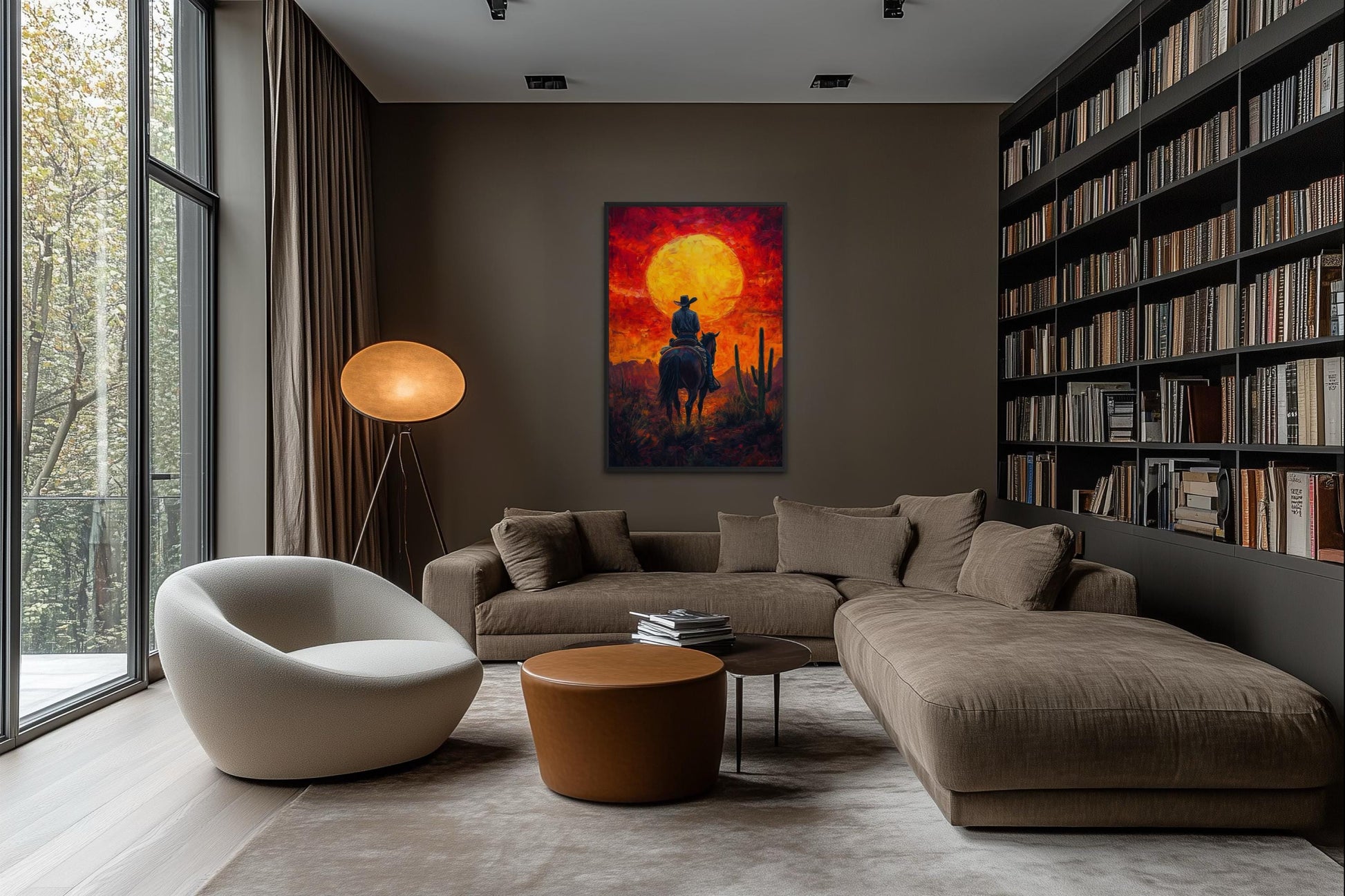 Cowboy Wall Art - Western Canvas Print of Fiery Desert Sunset For Man Cave