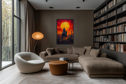 Cowboy Wall Art - Western Canvas Print of Fiery Desert Sunset For Man Cave
