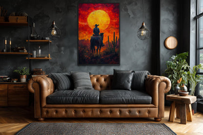 Cowboy Wall Art - Western Canvas Print of Fiery Desert Sunset For Man Cave
