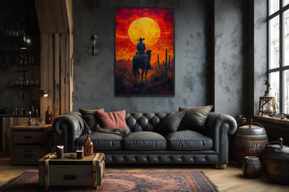 Cowboy Wall Art - Western Canvas Print of Fiery Desert Sunset For Man Cave