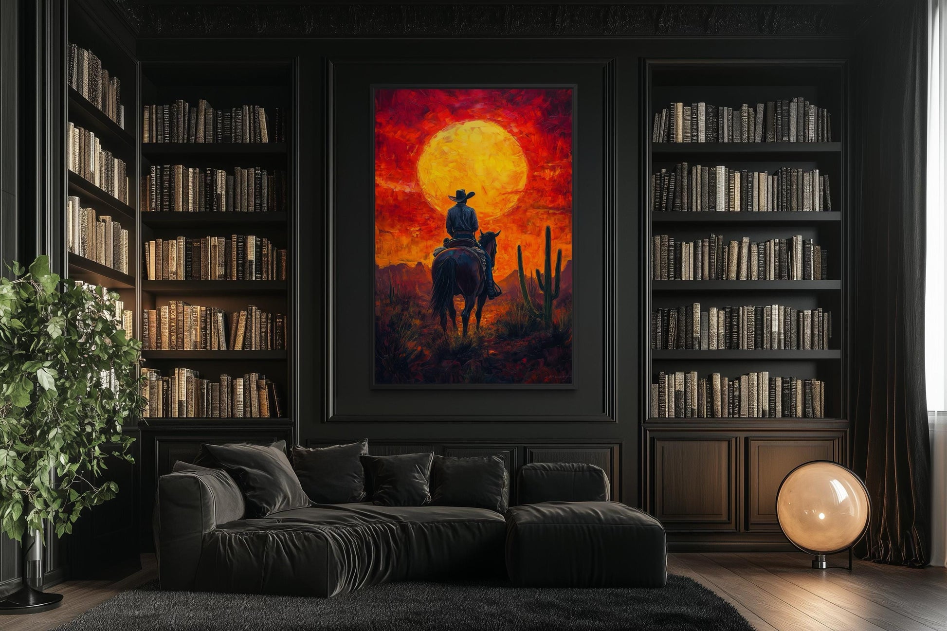 Cowboy Wall Art - Western Canvas Print of Fiery Desert Sunset For Man Cave