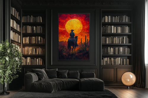 Cowboy Wall Art - Western Canvas Print of Fiery Desert Sunset For Man Cave