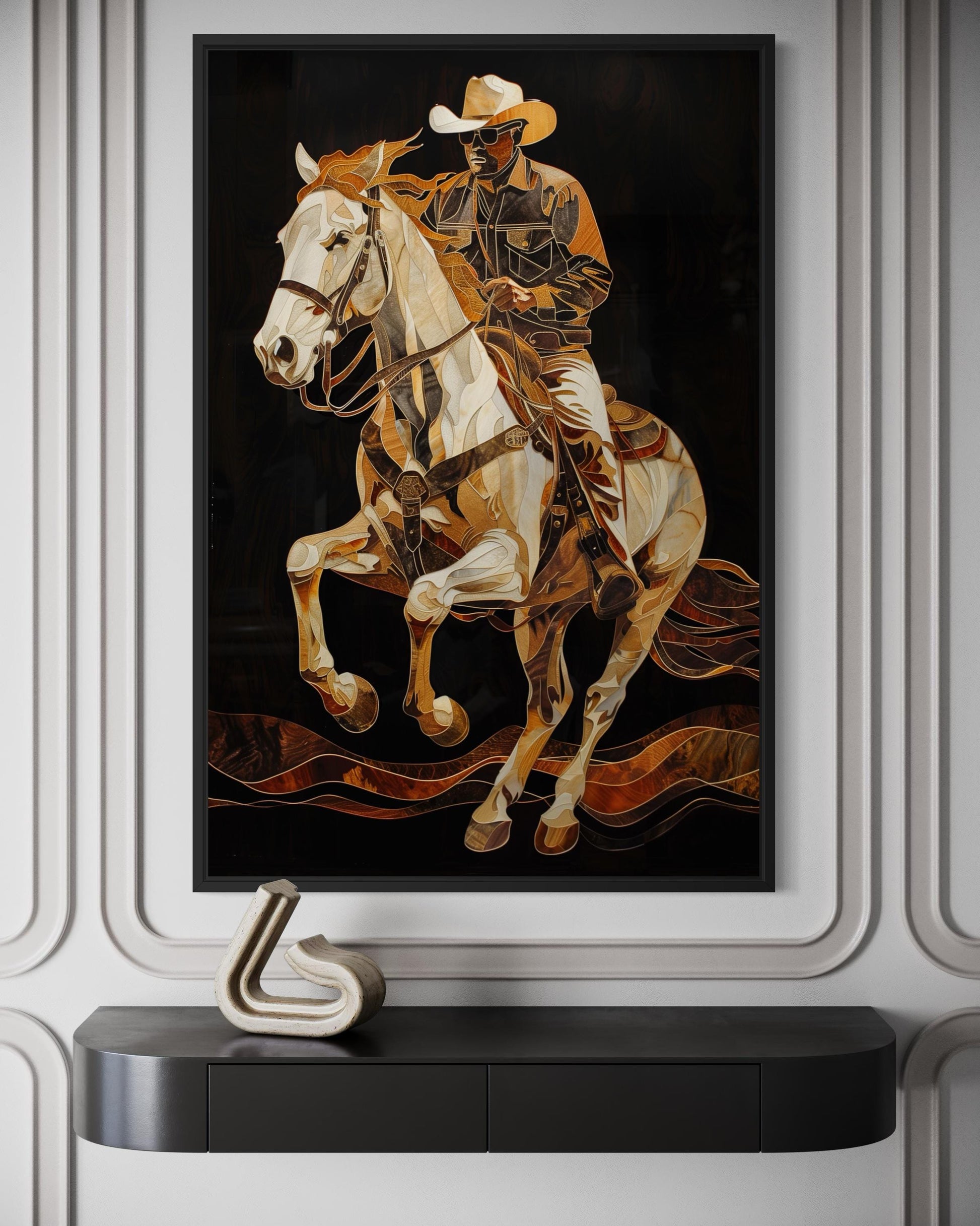 Cowboy Wall Art - Western Rider Painting on Canvas | Rustic Man Cave Decor