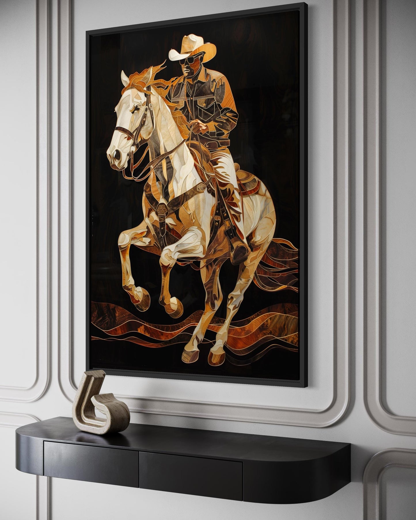 Cowboy Wall Art - Western Rider Painting on Canvas | Rustic Man Cave Decor