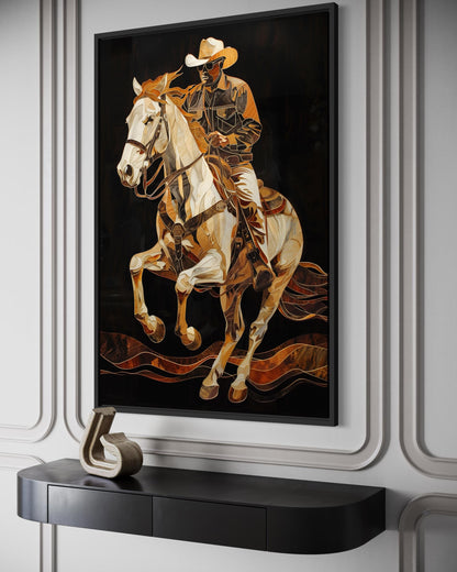 Cowboy Wall Art - Western Rider Painting on Canvas | Rustic Man Cave Decor