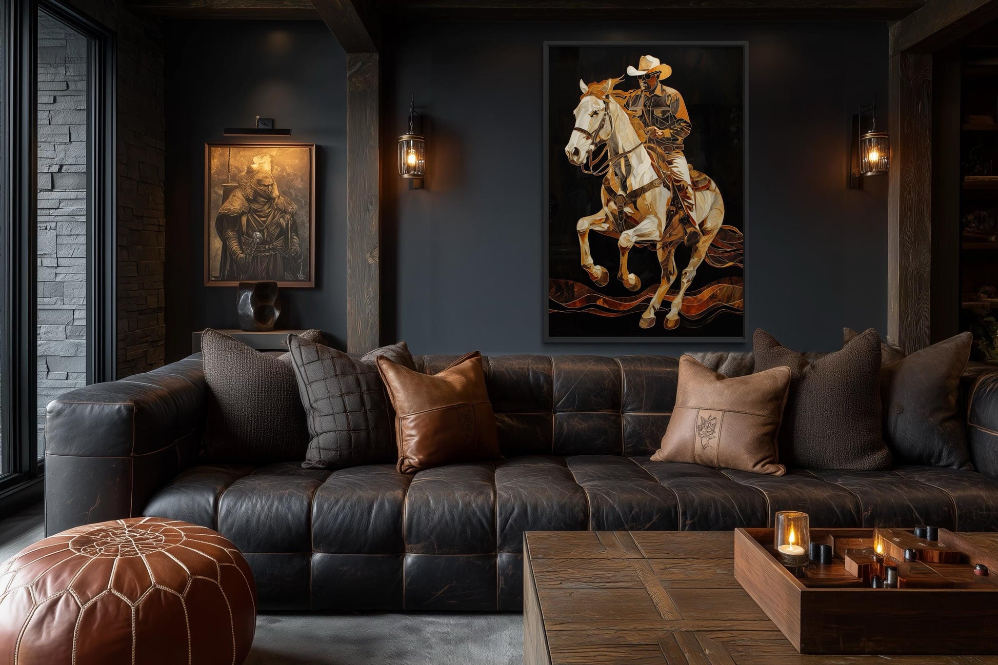 Cowboy Wall Art - Western Rider Painting on Canvas | Rustic Man Cave Decor
