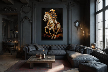 Cowboy Wall Art - Western Rider Painting on Canvas | Rustic Man Cave Decor