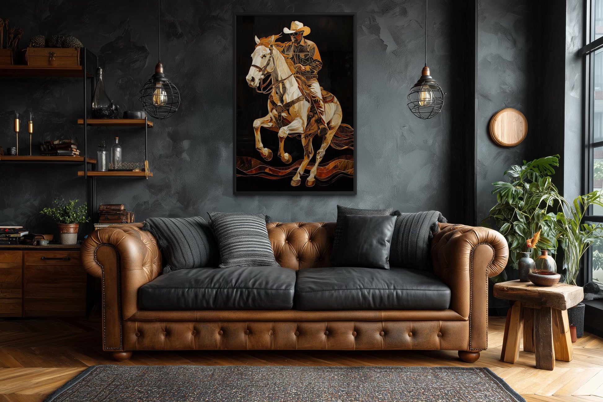 Cowboy Wall Art - Western Rider Painting on Canvas | Rustic Man Cave Decor