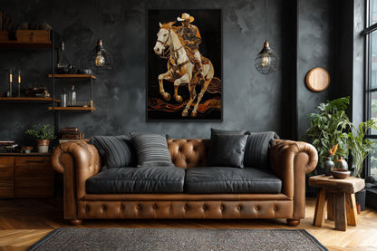 Cowboy Wall Art - Western Rider Painting on Canvas | Rustic Man Cave Decor