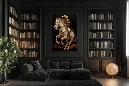 Cowboy Wall Art - Western Rider Painting on Canvas | Rustic Man Cave Decor