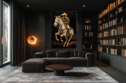 Cowboy Wall Art - Western Rider Painting on Canvas | Rustic Man Cave Decor