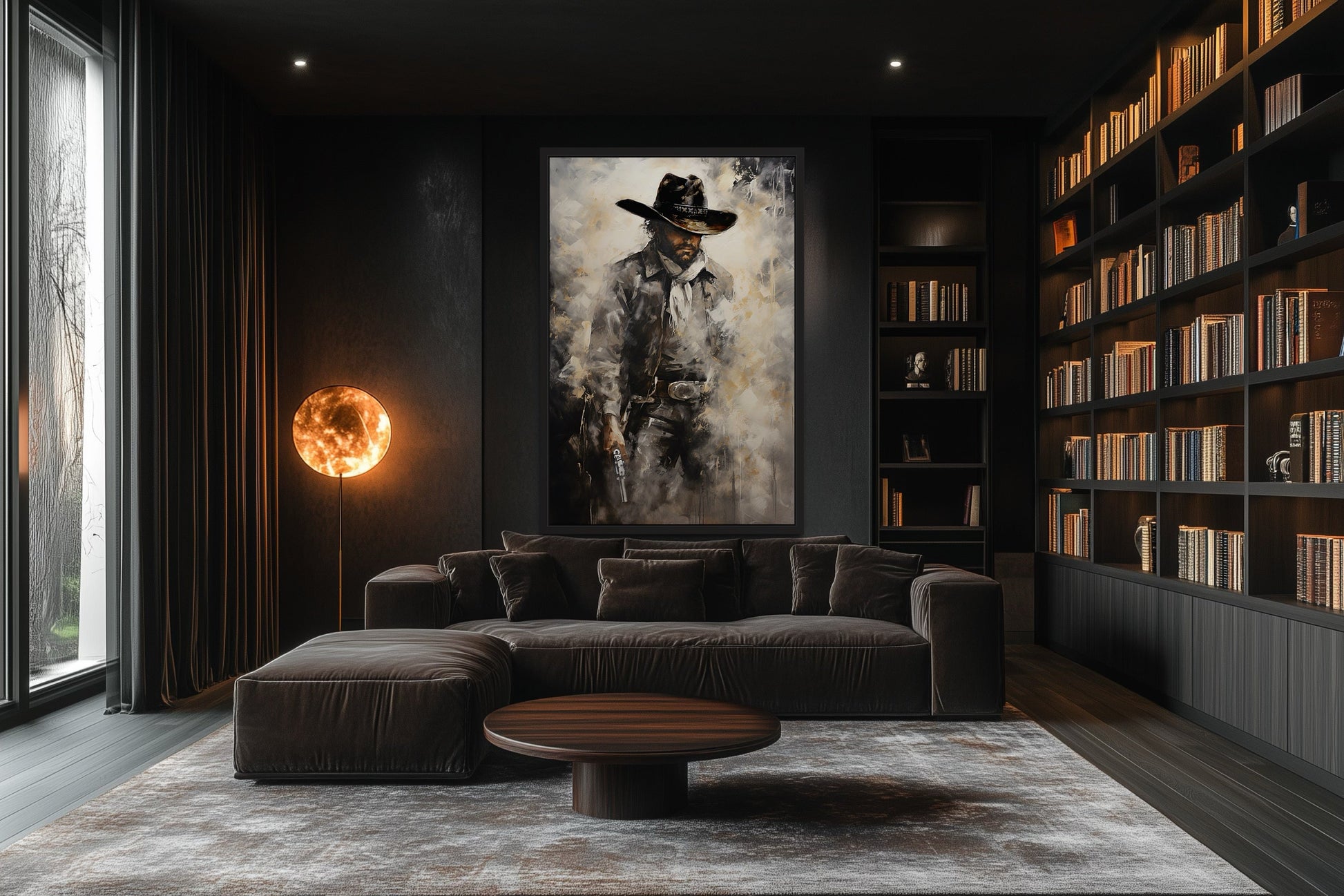 Cowboy With Gun Painting Framed Canvas Wall Art - Western Decor For Men