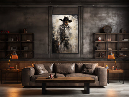 Cowboy With Gun Painting Framed Canvas Wall Art - Western Decor For Men