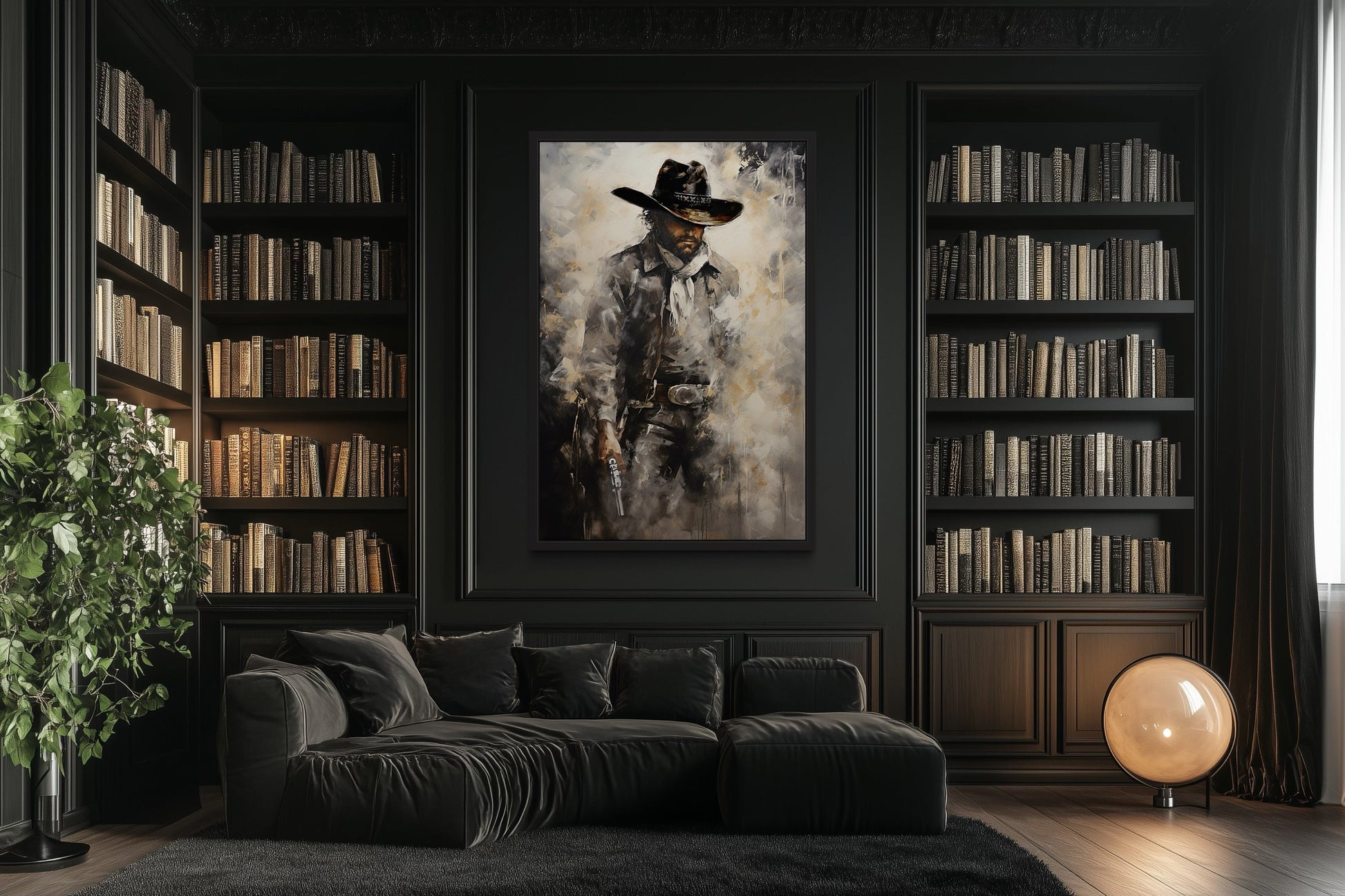 Cowboy With Gun Painting Framed Canvas Wall Art - Western Decor For Men