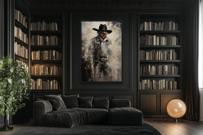 Cowboy With Gun Painting Framed Canvas Wall Art - Western Decor For Men