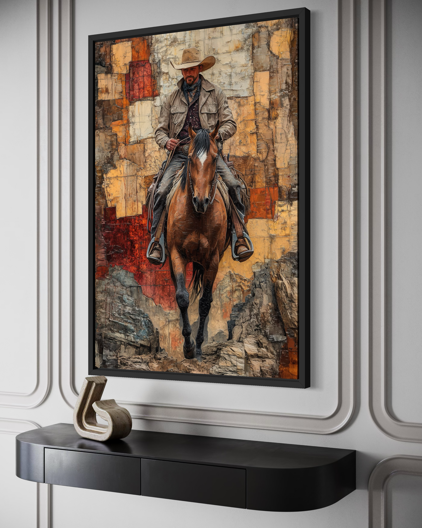 Cowboy on Horseback Western Canvas Wall Art