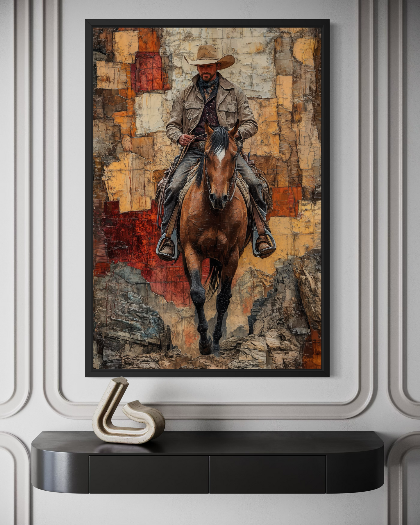 Cowboy on Horseback Western Canvas Wall Art