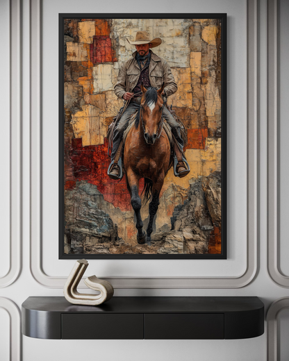 Cowboy on Horseback Western Canvas Wall Art
