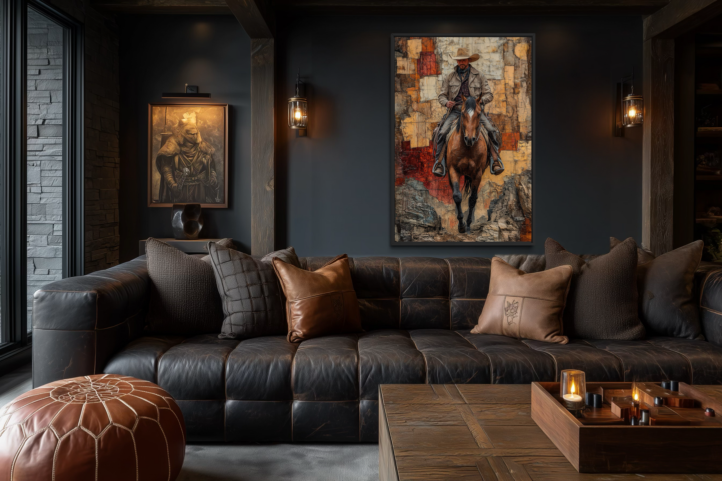 Cowboy on Horseback Western Canvas Wall Art