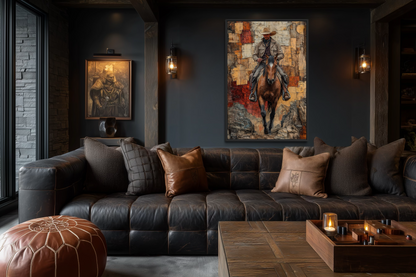 Cowboy on Horseback Western Canvas Wall Art