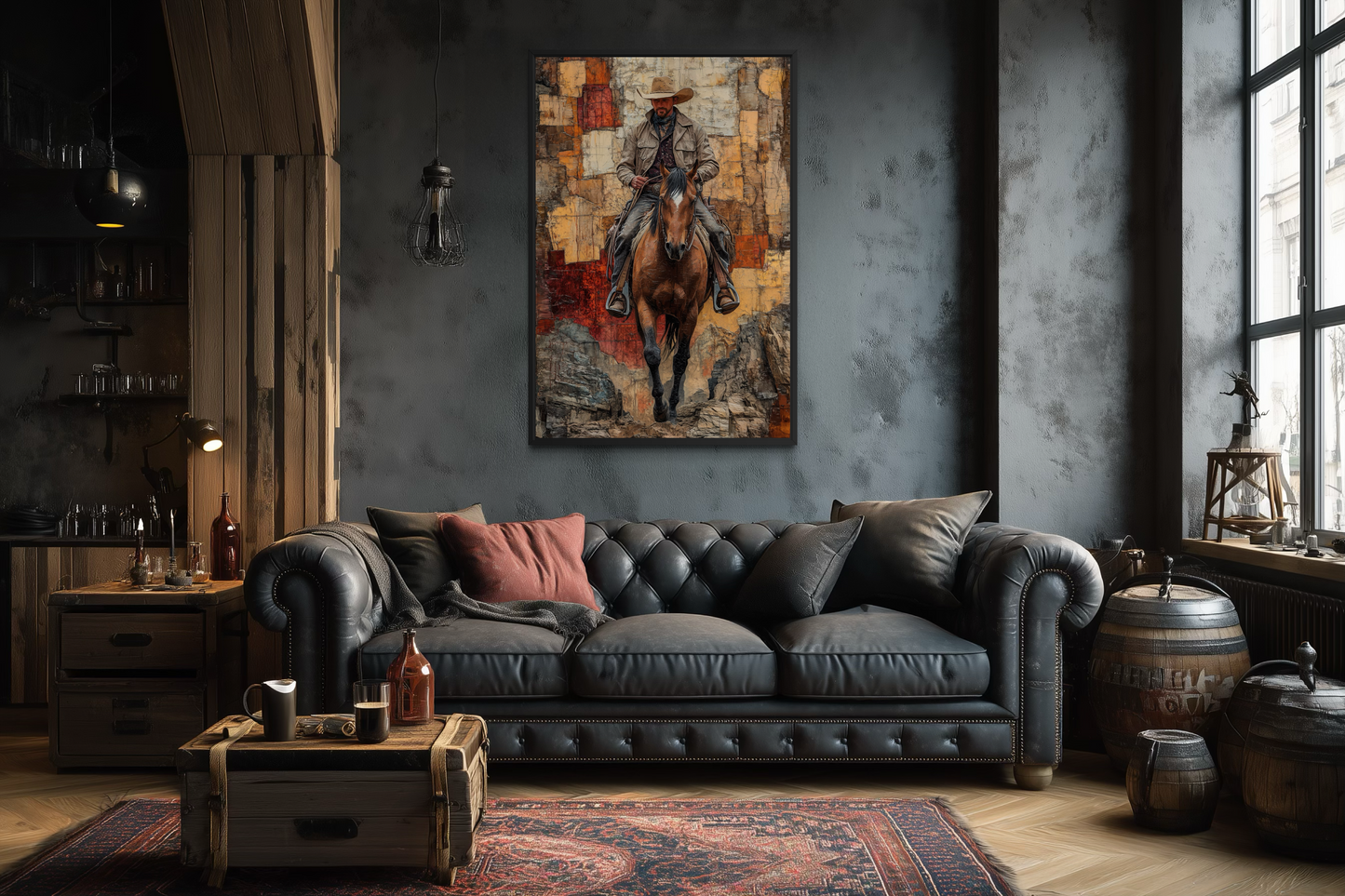 Cowboy on Horseback Western Canvas Wall Art