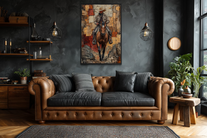 Cowboy on Horseback Western Canvas Wall Art