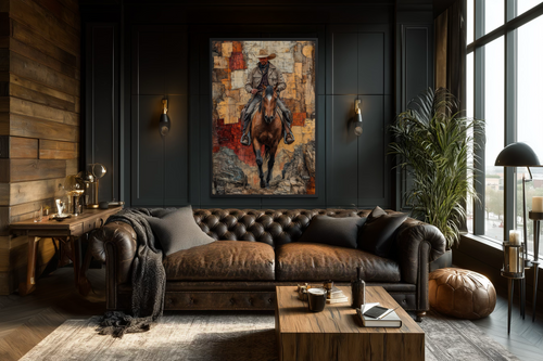 Cowboy on Horseback Western Canvas Wall Art