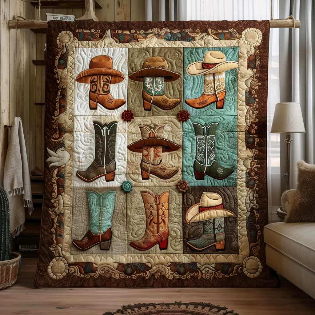 Cowboy Boot Chronicles Quilted Blanket - Throw (55" x 60")