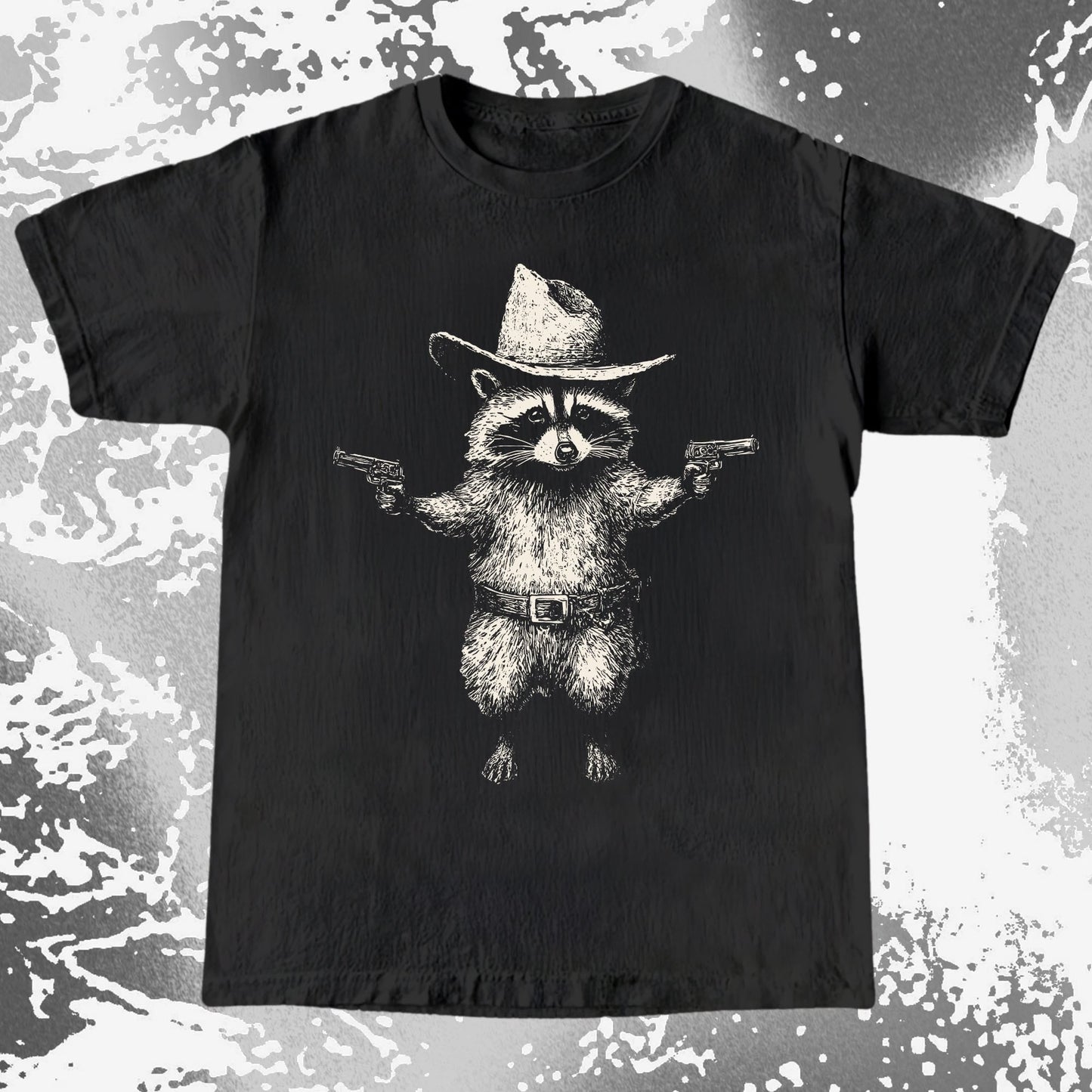 Cowboy Raccoon Dual Pistols, funny meme tee gift (view 2)