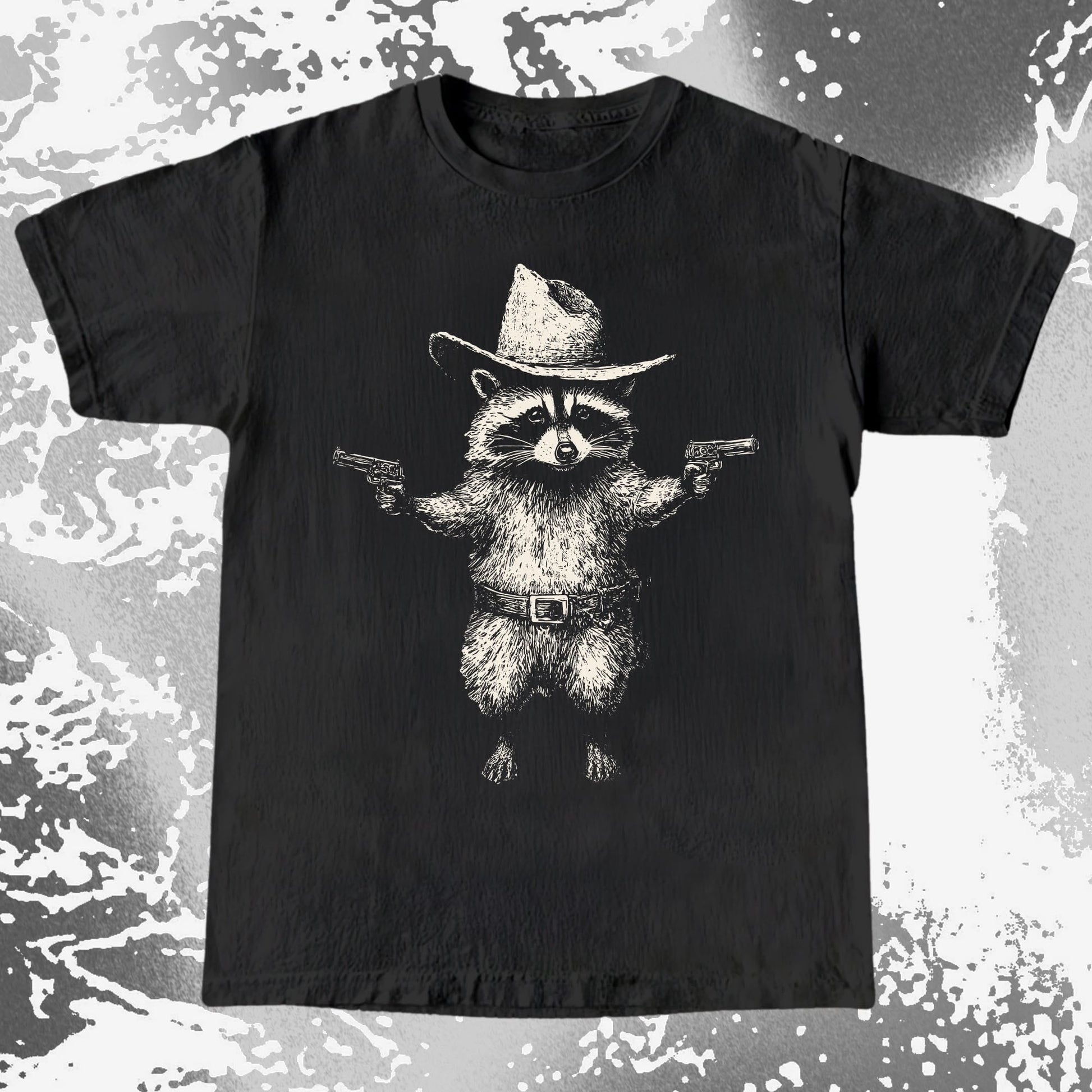 Cowboy Raccoon Dual Pistols, funny meme tee gift (view 2)