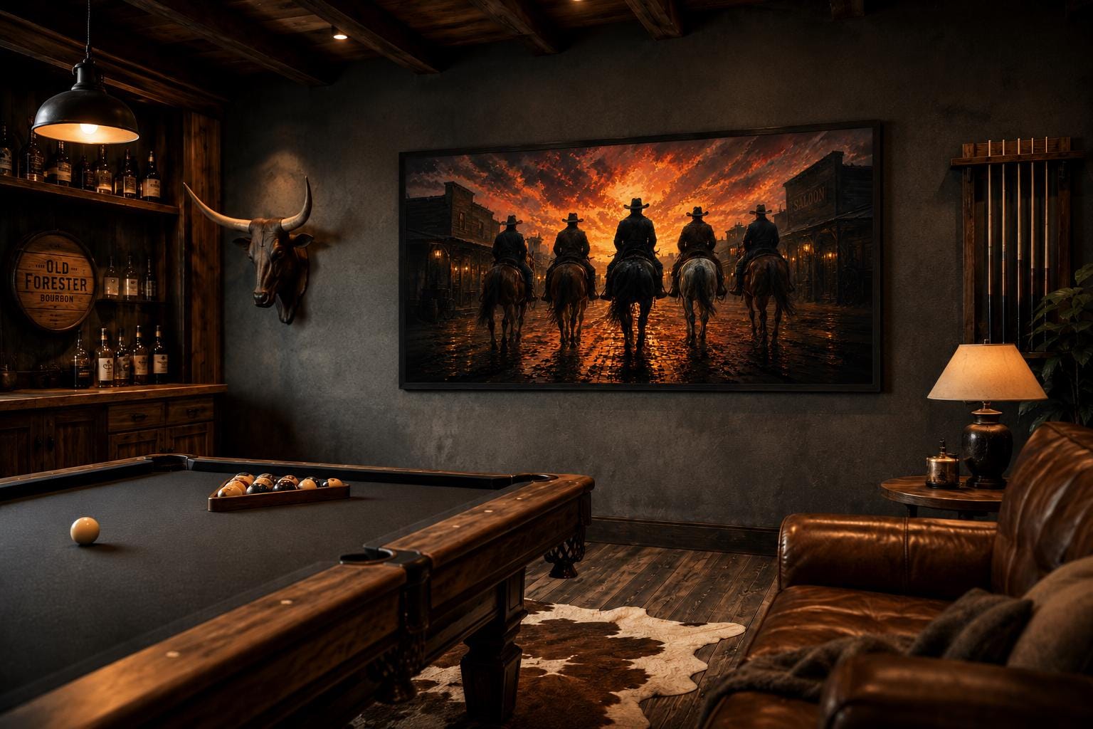 Cowboys Riding Into Old West Town Sunset Canvas Print Western Wall Art for Man Cave