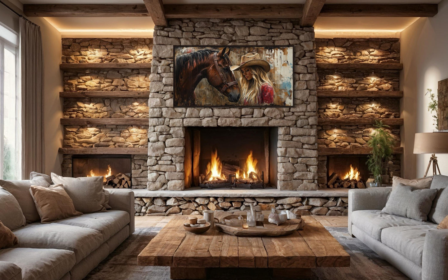 Cowgirl And Horse Graffiti Framed Canvas Wall Art For Western Room Decor