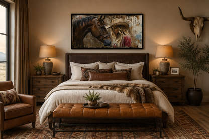Cowgirl And Horse Graffiti Framed Canvas Wall Art For Western Room Decor