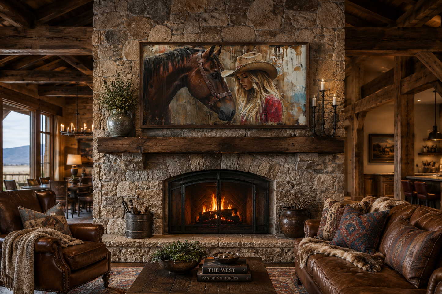 Cowgirl And Horse Graffiti Framed Canvas Wall Art For Western Room Decor