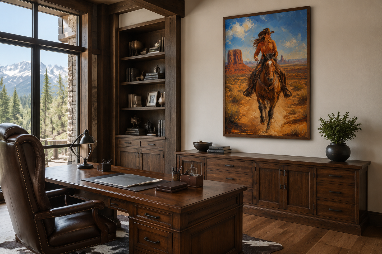 Cowgirl Riding A Horse In Monument Valley Framed Canvas Wall Art