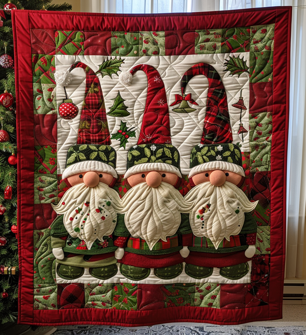 Cozy Christmas Gnomes Quilted Blanket - Throw (55" x 60")