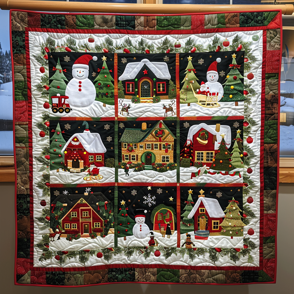 Cozy Village Christmas Quilted Blanket - Throw (55" x 60")