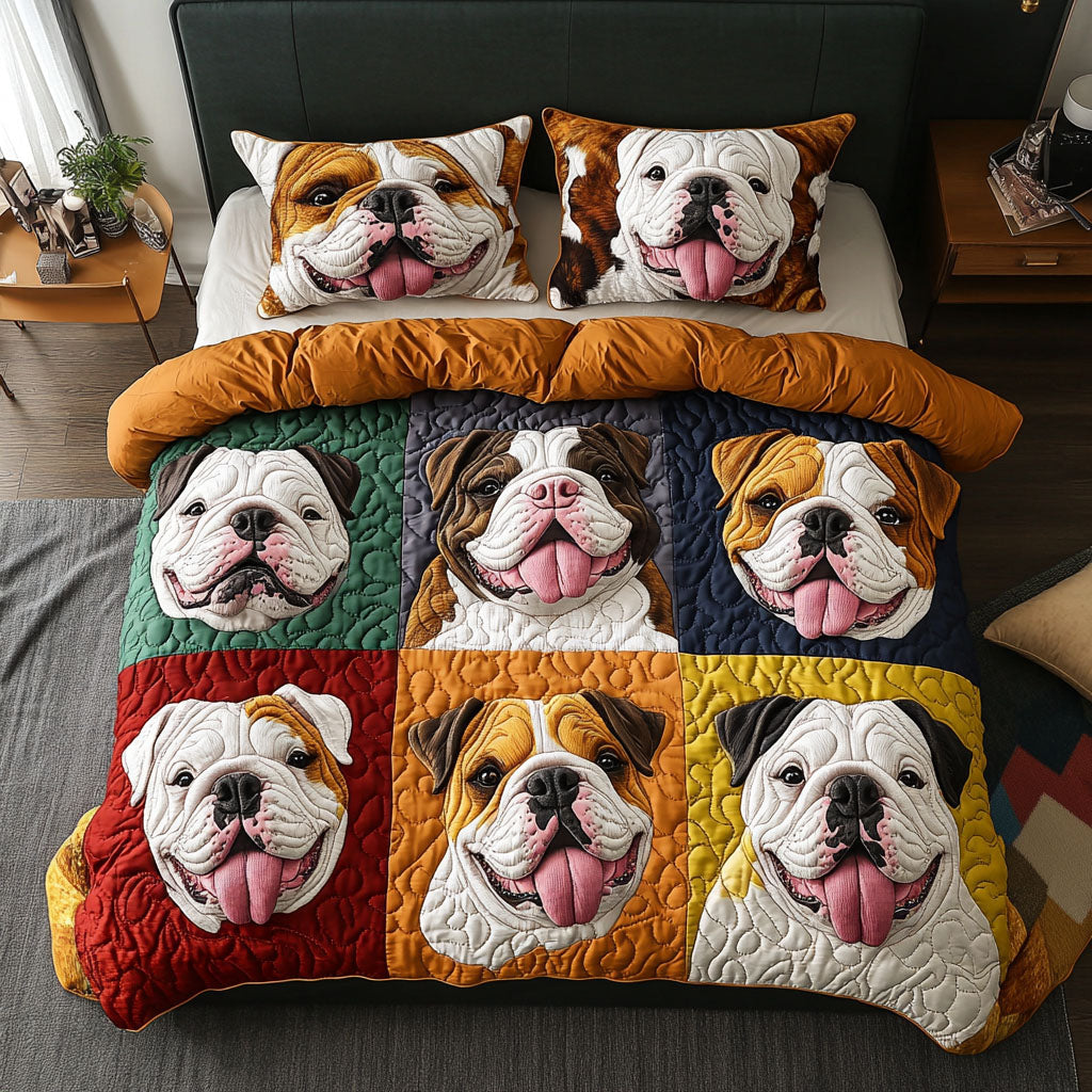 Cozy Bulldog Nap 3-Piece Quilted Bedding Set - Single (59" x 70")