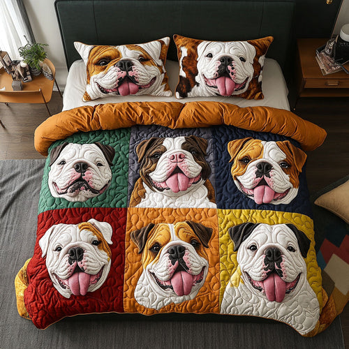 Cozy Bulldog Nap 3-Piece Quilted Bedding Set - Single (59" x 70")